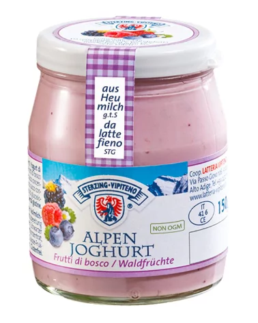 Yogurt Alpen Frutti Di Bosco Vasetto Di Vetro Vipiteno Gr 150