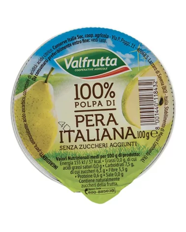 Valfrutta - 100% Polpa di Pera, senza zuccheri aggiunti, senza glutine - 6  pezzi da 100 g [600 g] : : Alimentari e cura della casa